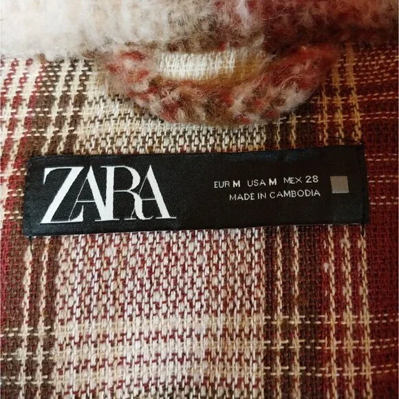 ZARA Shacket Womens Medium Red/Pink/Brown Checkered Overshirt - Picture 7 of 13